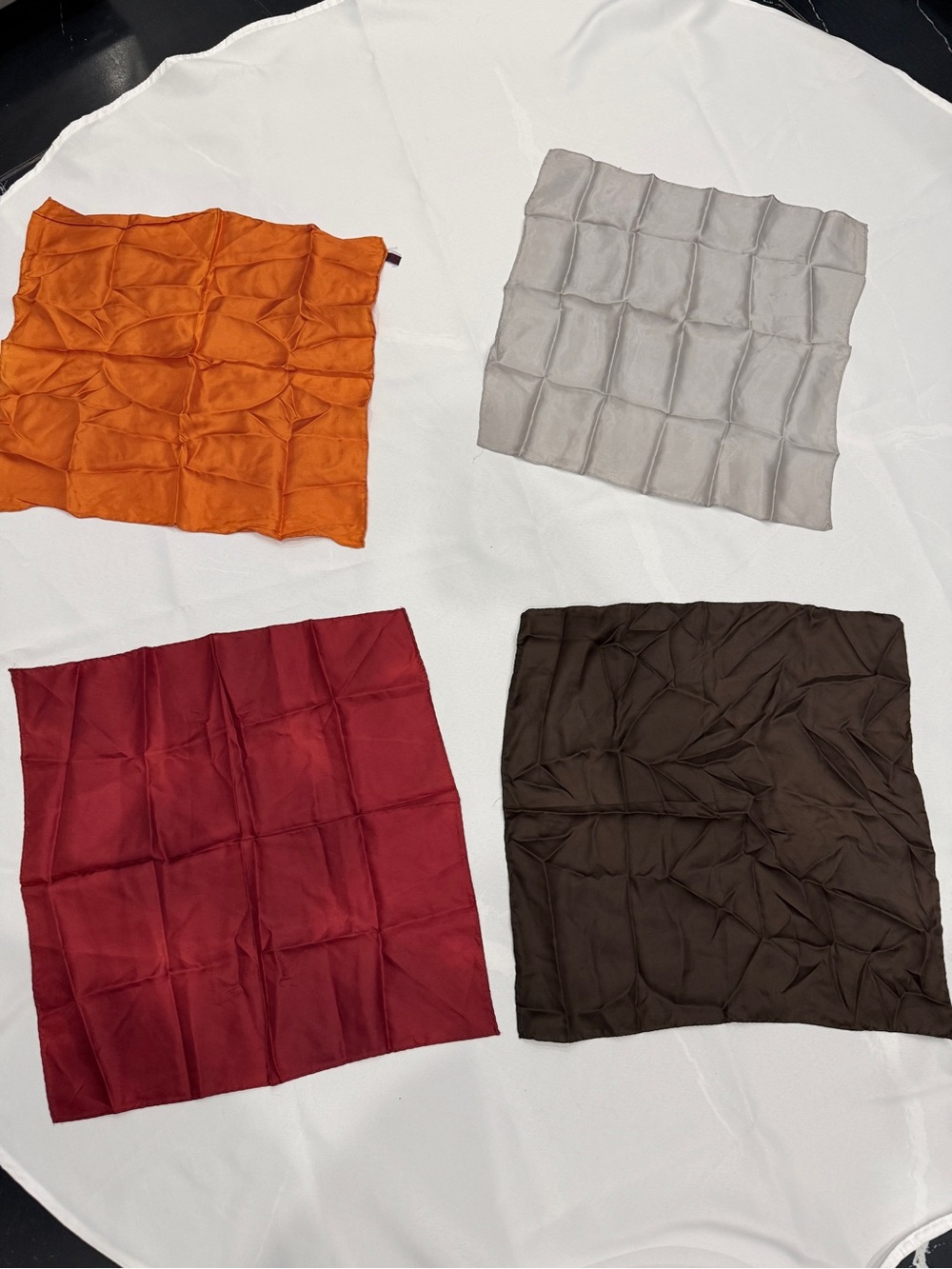 Classic Satin Square Scarf - Red, Orange, Gray, Brown